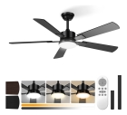 Ventilador De Teto Com Luz E Controle, Motor Dc Silencioso, 5 Pás, 6 Velocidades, Pás Reversíveis, Estilo Rústico Moderno, Preto E Madeira De Pêssego