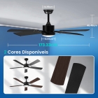 Ventilador De Teto Com Luz E Controle, Motor Dc Silencioso, 5 Pás, 6 Velocidades, Pás Reversíveis, Estilo Rústico Moderno, Preto E Madeira De Pêssego