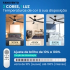 Ventilador De Teto Com Luz E Controle, Motor Dc Silencioso, 5 Pás, 6 Velocidades, Pás Reversíveis, Estilo Rústico Moderno, Preto E Madeira De Pêssego