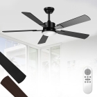 Ventilador De Teto Com Luz E Controle, Motor Dc Silencioso, 5 Pás, 6 Velocidades, Pás Reversíveis, Estilo Rústico Moderno, Preto E Madeira De Pêssego