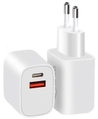 Carregador de Parede Quanta CTCACR2 com USB-A QC3,0 USB-C de 20W - Branco