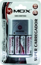 Carregador Mox MO-CB734 para Pilhas Recarregaveis AA/AAA com 4 Pilhas (Bivolt)