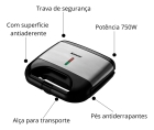 Sanduicheira e Grill Elétrica 750W Lanches Dupla Antiaderente Preta Inox Amvox AMS 500 BLACK