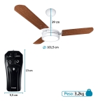 Ventilador Branco/mogno Led 3000k + Controle Beltempo Estrutura Branco Pás Mogno Diâmetro 1.015 m Material das pás MDF Quantidade de pás 3