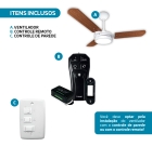 Ventilador Branco/mogno Led 3000k + Controle Beltempo Estrutura Branco Pás Mogno Diâmetro 1.015 m Material das pás MDF Quantidade de pás 3