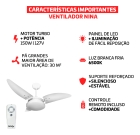 Ventilador De Teto Nina Branco Com Controle Remoto Compatível Com Alexa
