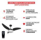 Ventilador De Teto Ventex Nina Preto Com Controle Remoto Compatível Com Alexa