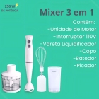 Mixer Portatil 3x1 250w Batedor Potente Triturador Bak Cor Branco