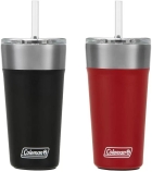 Kit Copo Termico com Tampa e Canudo Coleman 600ML - Preto/Vermelho