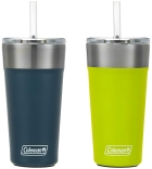 Kit Copo Termico com Tampa e Canudo Coleman 600ML - Azul/Verde