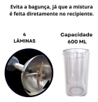 Mixer Inox Triturador Batedor Compacto Resistente 300w Cor Preto