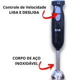 Mixer Inox Triturador Batedor Compacto Resistente 300w Cor Preto