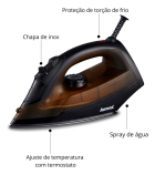 Ferro De Passar Roupa A Seco Amvox Af 1606 Cor Preto