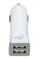 Carregador Veicular Elg CC2SE Polimero de Alta Resistencia 2X USB 1A/2A - Branco