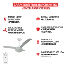Ventilador De Teto Citrino Branco Tron Com Controle Remoto Compatível Com Alexa