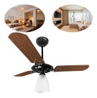 Ventilador Teto Com Controle Remoto Preto Ventex 3 Pás De Madeira Estrutura Mogno Diâmetro 101cm