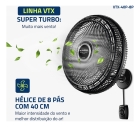 Ventilador de Parede 40cm Super Turbo 8 Pás Mondial 140W - VTX-40P-8P