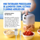 Mini Triturador Processador De Alimentos 250ml 3 Lâminas Acrilico Elétrico Usb Potente Cebola Legumes Alho Bqn branco